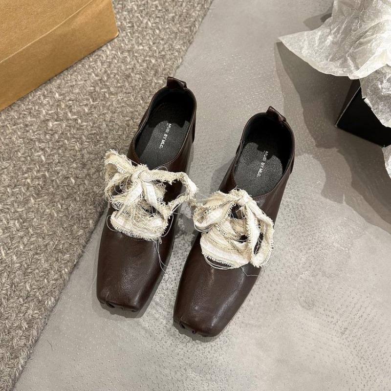 Fashion Women's Thick Heel Shoes Spring New Square Head Deep Mouth Front Lacing Anti-slip Wear-resistant Low-top Shoes