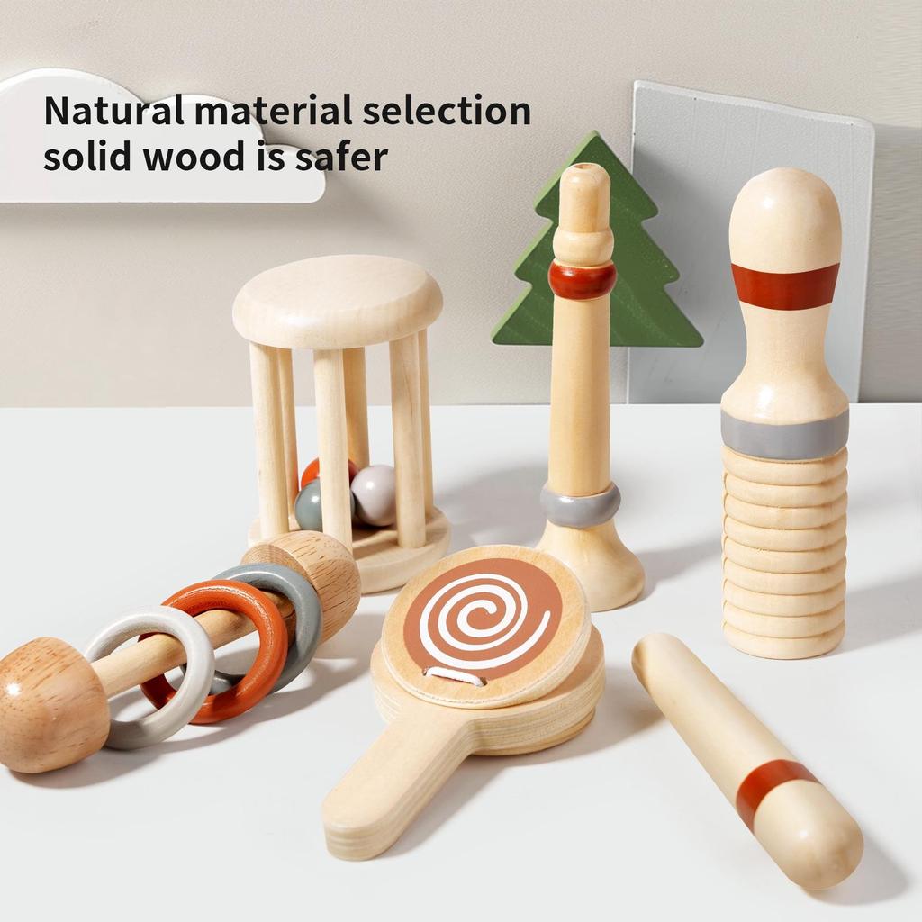 Orff 5-Piece Baby Music Set: Wooden Xylophone, Wind Chimes, and Soothing Instruments for Early Education.