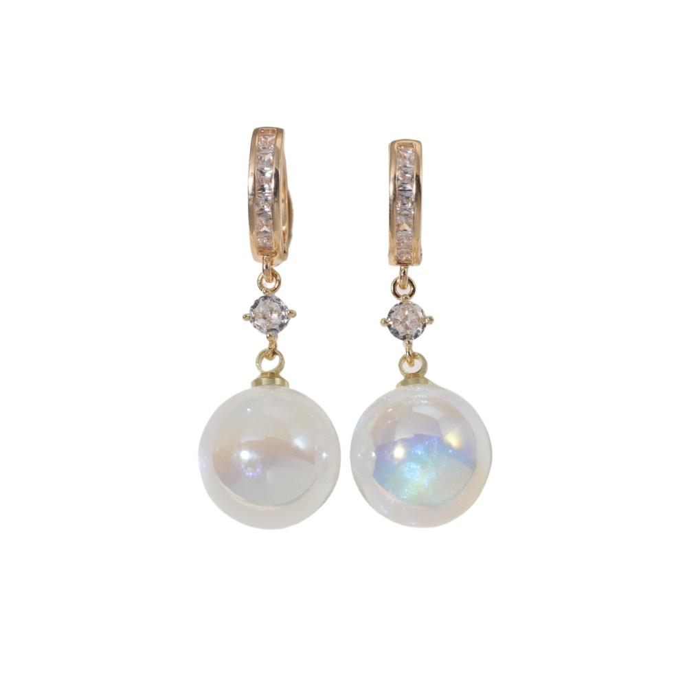 1 Pair Fashion Round Imitation Pearls Dangle Earrings for Women Zirconia Earring Jewelry Wedding Party Accessories