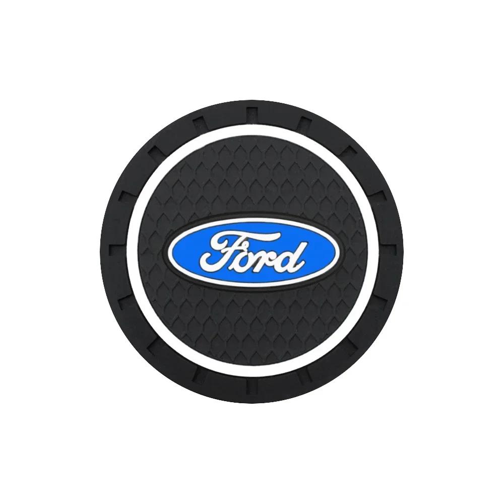 

New 2026 Car Sticker For Ford 1/2pc Car Badge Water Cup Holder Anti-slip Pad Mat Bottle Slot Coaster For Ford Fiesta Mondeo Fusi