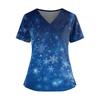 Women's Christmas Printed V-Neck Double Pocket Short Sleeves Hem Slit  Uniform Caregiver Top