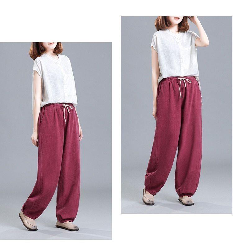 Women's High Waist Cotton Linen Lantern Pants - Spring/Autumn Loose Harem Style