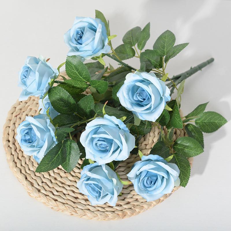 Single Of Bouquet Nine Head Roses Artificial Fake Flowers Wedding And Home Decor