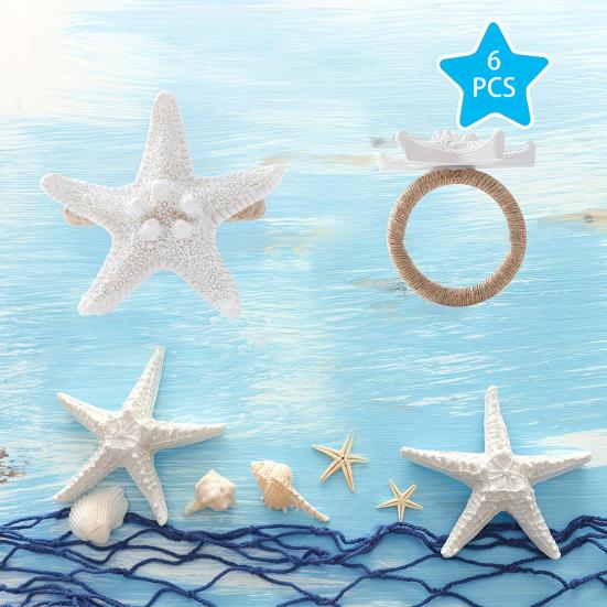 6Pcs Coastal Starfish Napkin Rings Rustic Starfish Summer Holiday Napkin Holders Seaside Party Napkin Rings for Beach House