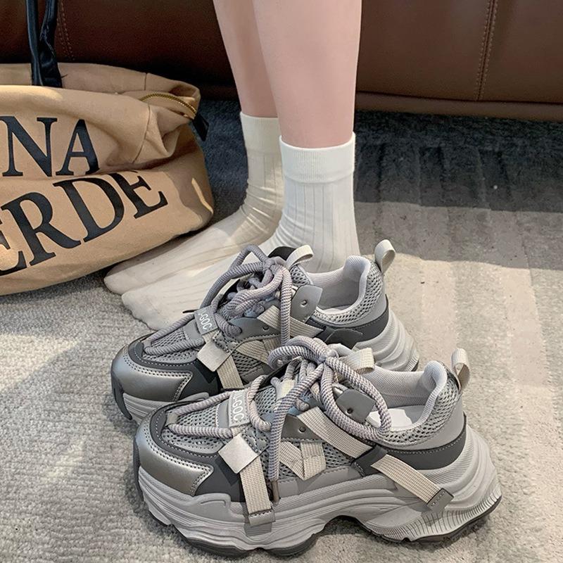 Dad shoes women's early spring new versatile thick-soled heightening casual shoes leather sneakers women's