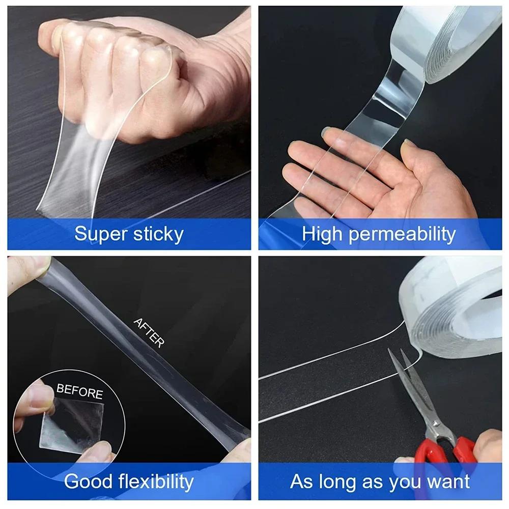 1M10M Two Sided Adhesive Tape Ultrastrong Double Sided Tape Transparent Washable Strips Mounting Tape for Decoration
