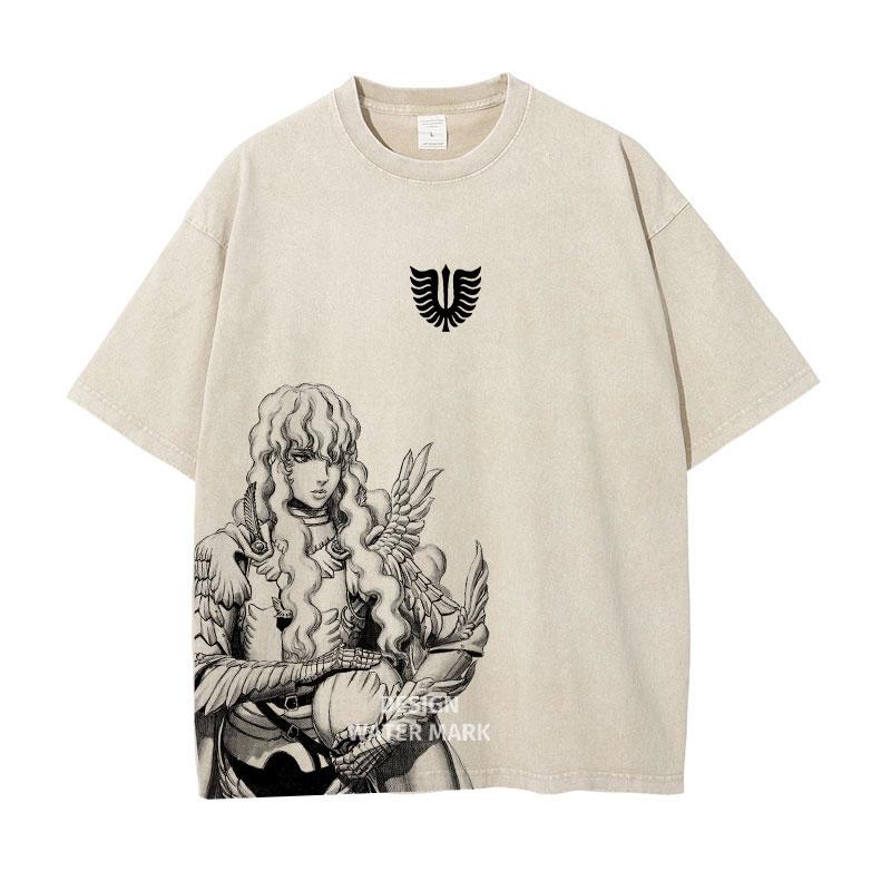 Berserks Mnaga Tshirts Guts Griffith Graphic T Shirt Vintage Washed Oversized TShirt Short Sleeve Cotton Tee Men Women Clothes