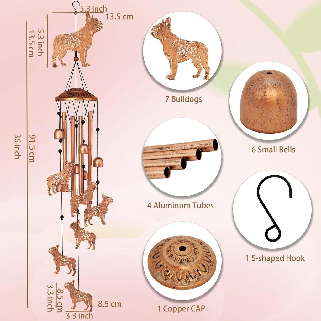 Bulldog Wind Chimes for Outside,Bulldog Gifts for Women Men,Metal Decor