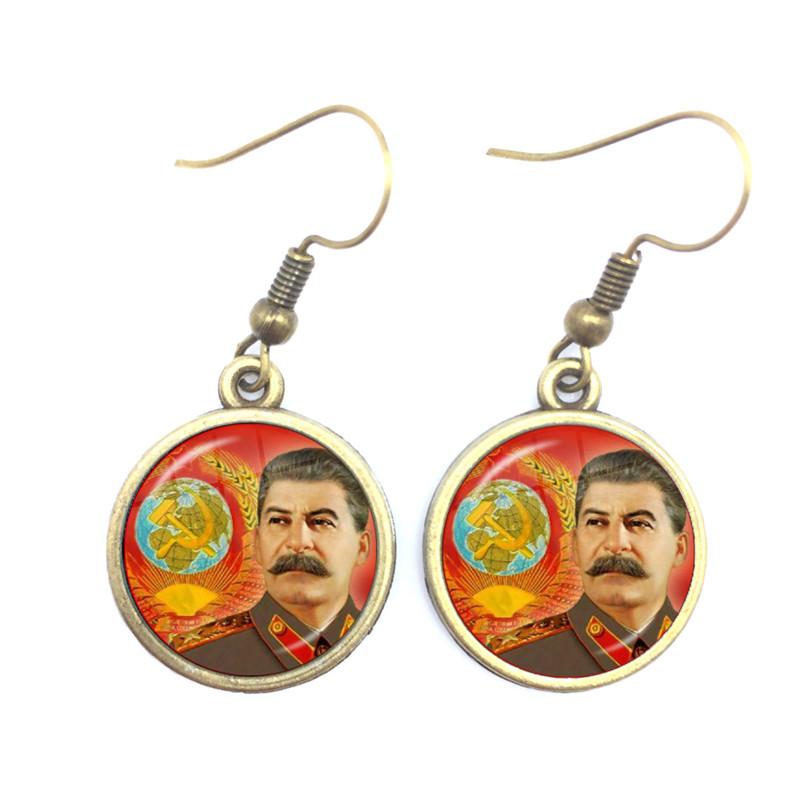 Soviet USSR Stalin Lenin Drop Earrings Classic Red Star Hammer Sickle Communism Emblem CCCP Glass Cabochon Ear Jewelry For Women