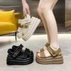 Women Summer High Platform Sandals 9CM Wedges Leather Chunky Slippers 2025 Outside Ankle Strap Sandals Beach Casual Slides Woman