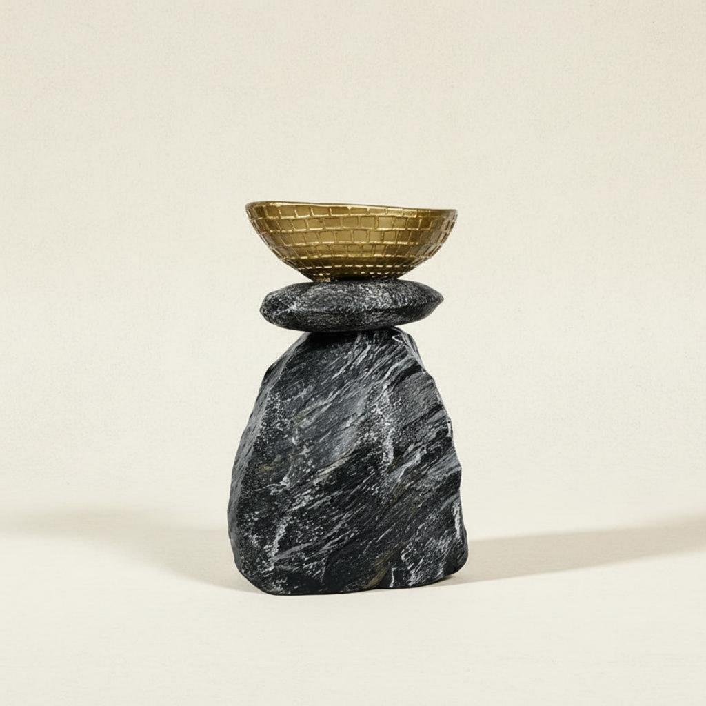 Resin Candlestick Decoration Artisanal Piece Stacked Stone Candle Holder Abstract Art Candle Stand Artistic Design Desktop