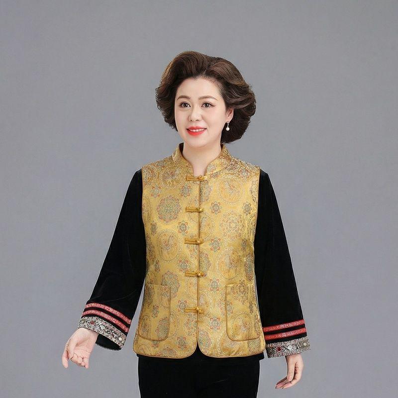 

2026 Mother s Day Frog Button Tang Suit Vest for Middle-aged and Elderly - Stylish Round Neck Vest 2XL (105-120 Jin)