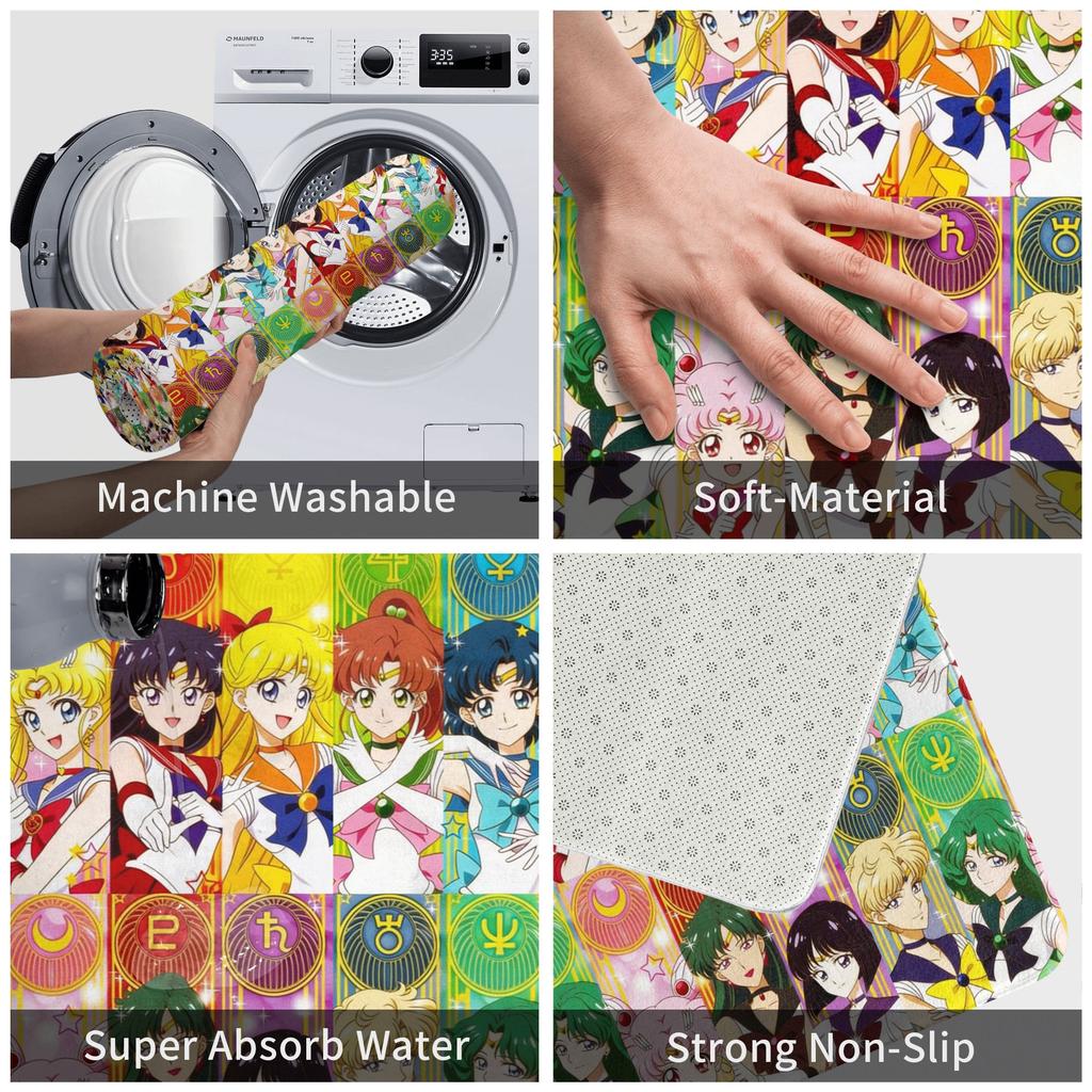 Cartoon Anime Girl Sailors Moons Floor Door Kitchen Bath Mat Anti-Slip Indoor Doormat Toilet Entrance Carpet Rug