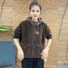 Women's Retro Hooded Corduroy Jacket - 2025 Winter Thick Velvet Cotton, Loose Fit, Plus Size, Body Concealing Casual Wear