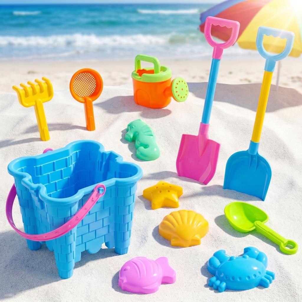 Beach Sand Toy Set with Shovels Rake Watering Can Sifter Molds and Bucket for Outdoor Water and Sand Activities