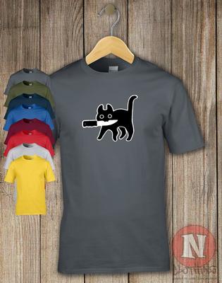 Killer Kitty with Knife T-shirt Murderous Pussy Cat Smooth Criminal