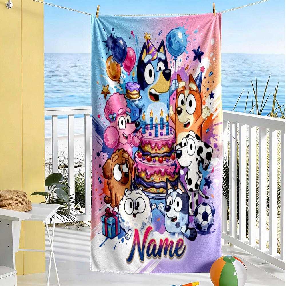 Bluey's Adventure World Customized Name Beach Towel Soft Durable Quick-Dry Suitable for Swimming Gym Camping Yoga Vacation