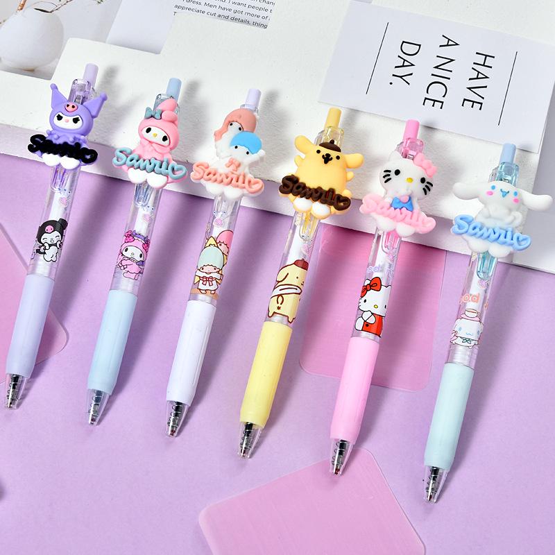Sanrio Series Cute 0.5mm Click Gel Pen - Student Stationery with Carbon Water-Based Ink ST Tip Quick-Dry Black 0.5mm