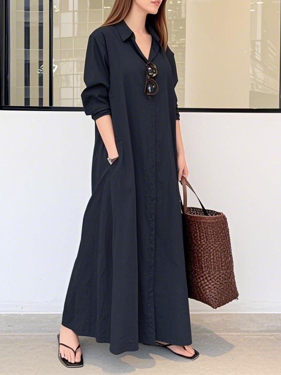 

Женские свободные повседневные длинные платья-рубашки с лацканами и длинными рукавами XL тёмно-синий