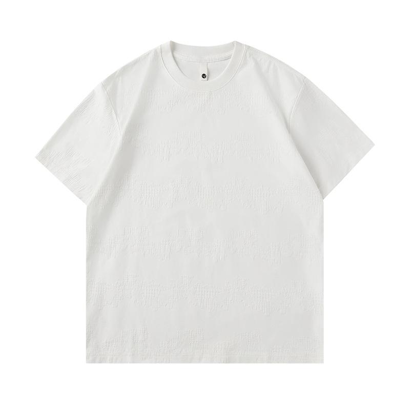 

Mu Qiu Men s Glacier Gray Jacquard Short Sleeve T-shirt | Trendy American Loose Fit Round Neck Summer Top 2XL (160-180 jin)