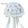Wedding Bouquet for Bride Satin Artificial Flower Bridal Bouquet with Rhinestones Faux Pearls Bridesmaid Flower Bunch with Handle for Wedding