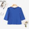 ZANZEA Women Casual V-Neck Solid Color Summer Half Sleeve Blouse
