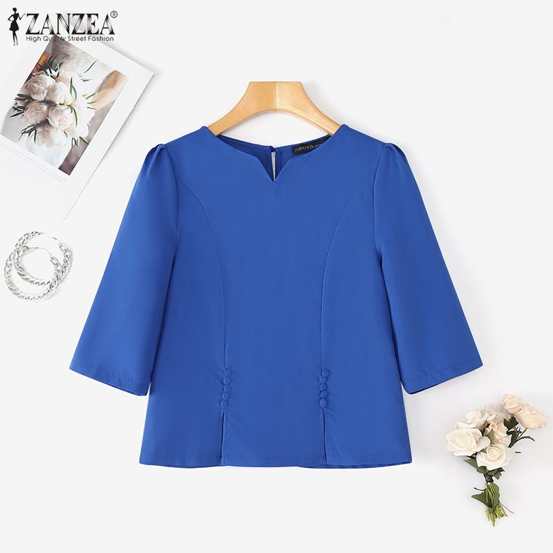 ZANZEA Women Casual V-Neck Solid Color Summer Half Sleeve Blouse