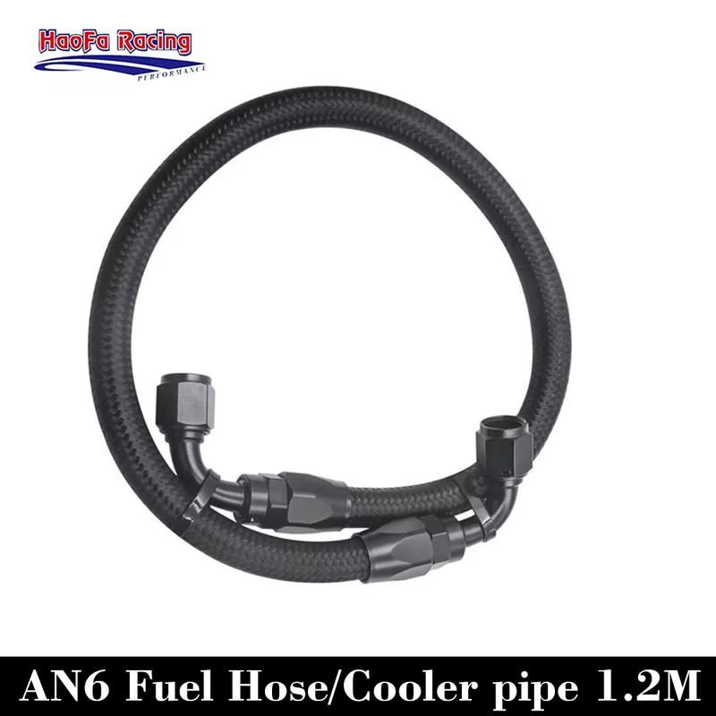 Universal AN6 AN8 AN10 Oil Fuel Hose KIT Nylon Braided Rubber Fuel Pipe+ with Two 90° Degree Fitting Hose End 6an Black 1.2M