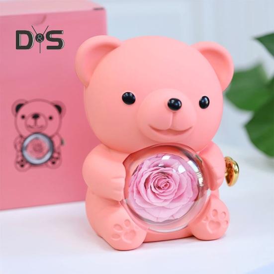 Bevart Rose Klem Bjørn Gave med Hjerte Halskjede Roterbar Evig Blomst Bjørn Gaveeske Kone Mamma Bestemor Kjæreste Valentinsdag Bursdagsgave