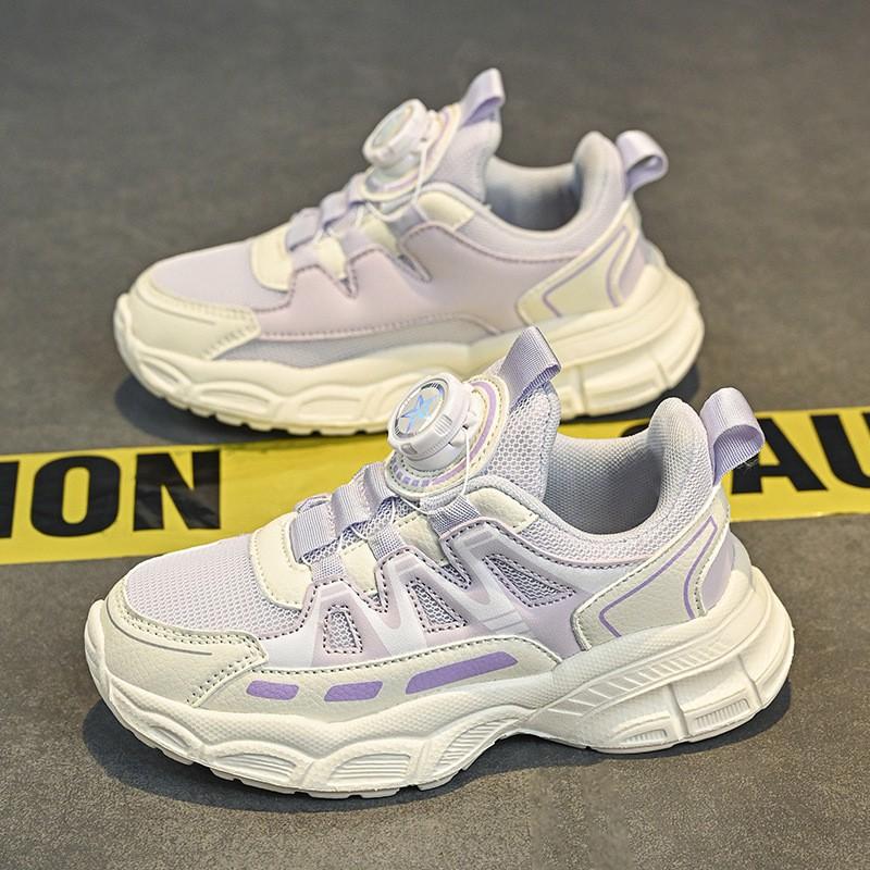 Youth style shoes Girls Chunky Sneakers With Rotary Buckle Breathable Mesh Upper Pink Purple Kids Sport Shoes Fall