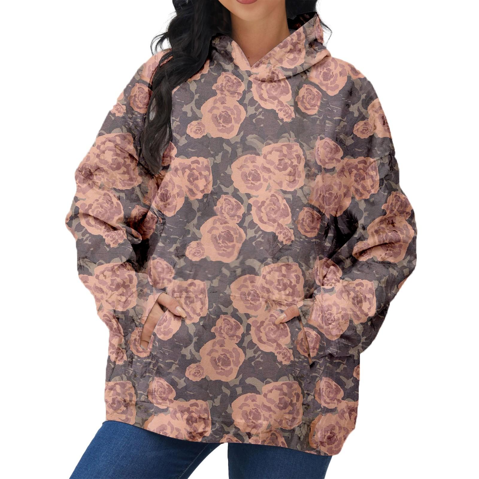 

Женская модная толстовка с капюшоном и длинным рукавом с принтом листьев регби XXXL розовый