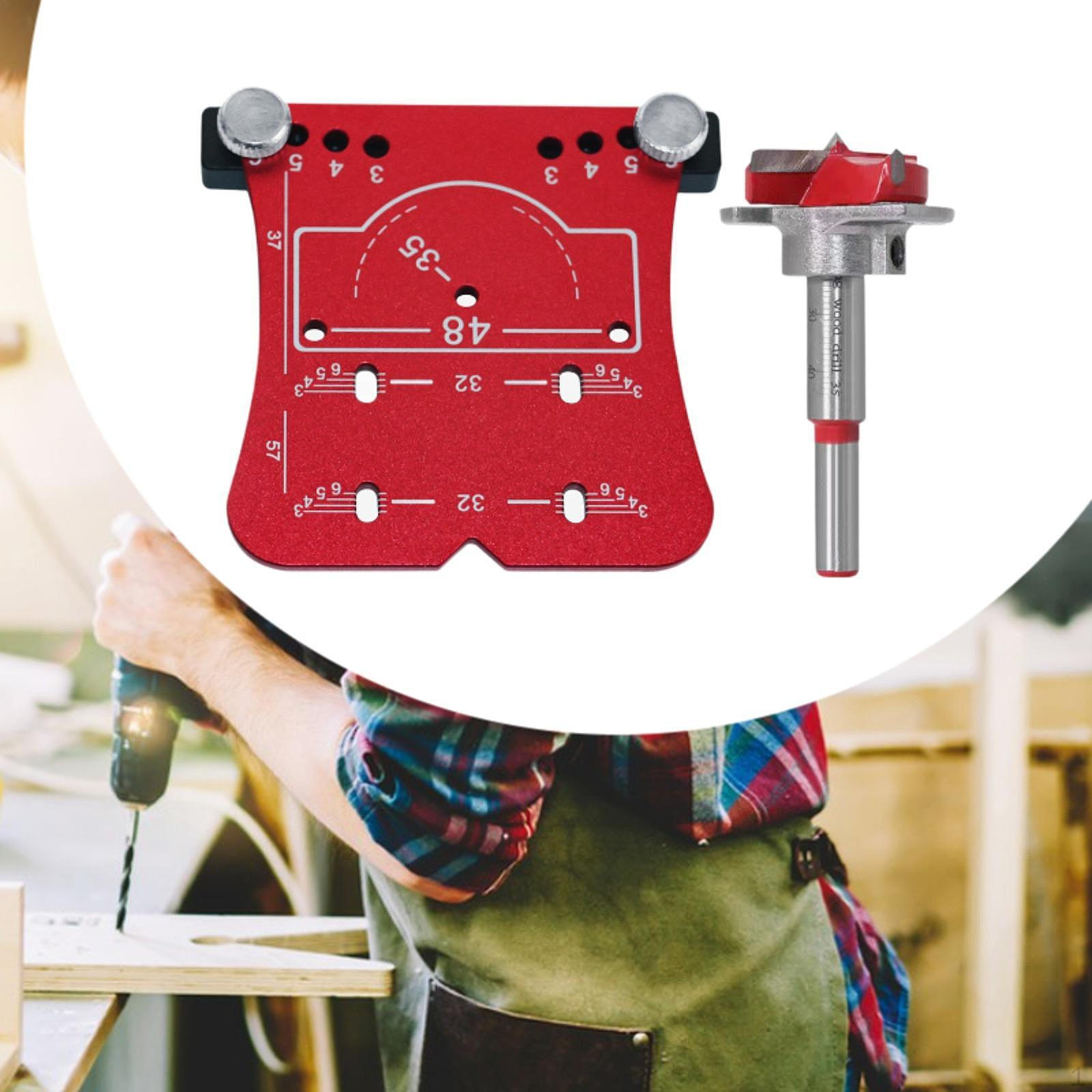 

35mm Hinge Hole Opener Door Panel Jig Woodworking DIY Tool Flexible Aluminum Alloy Red Drill Bit