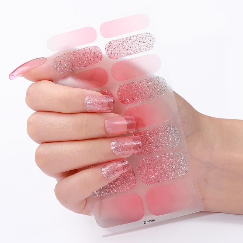 16Tips Gradient Baking-Free Nail Stickers Glitter Auroras Nail Polish Strips Full Cover Manicure Decoration Nail Art Decals
