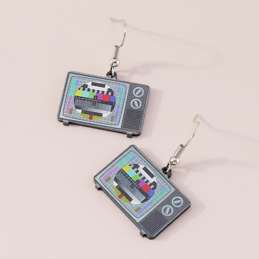 Vintage akrylowe kolczyki telewizyjne z kreatywnym, spersonalizowanym projektem