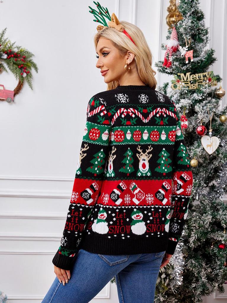 2025 Autumn/Winter Women's Long Sleeve Knit Cardigan – Casual European & American Style Christmas Sweater Coat