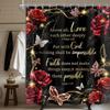 Red Rose And Butterfly Shower Curtain With Inspirational Bible Quotes Water Resistant Fabric Religious Faith Decor Elegant
