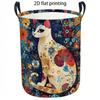 1pc Laundry Basket, Vintage Floral Cat Pattern Dirty Clothes Hamper, Bohemian Style Collapsible Storage Bin for Bedroom, Foldable Fabric Organizer Wit