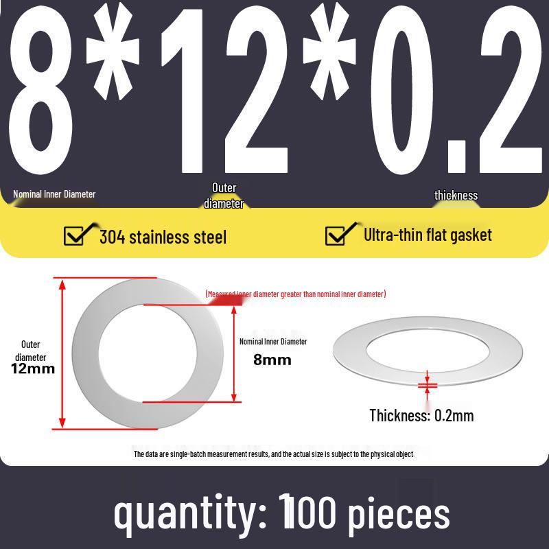 Plochá podložka z nerezové oceli 304 pro nastavení vůle hřídele (0,1/0,2/0,3 mm)