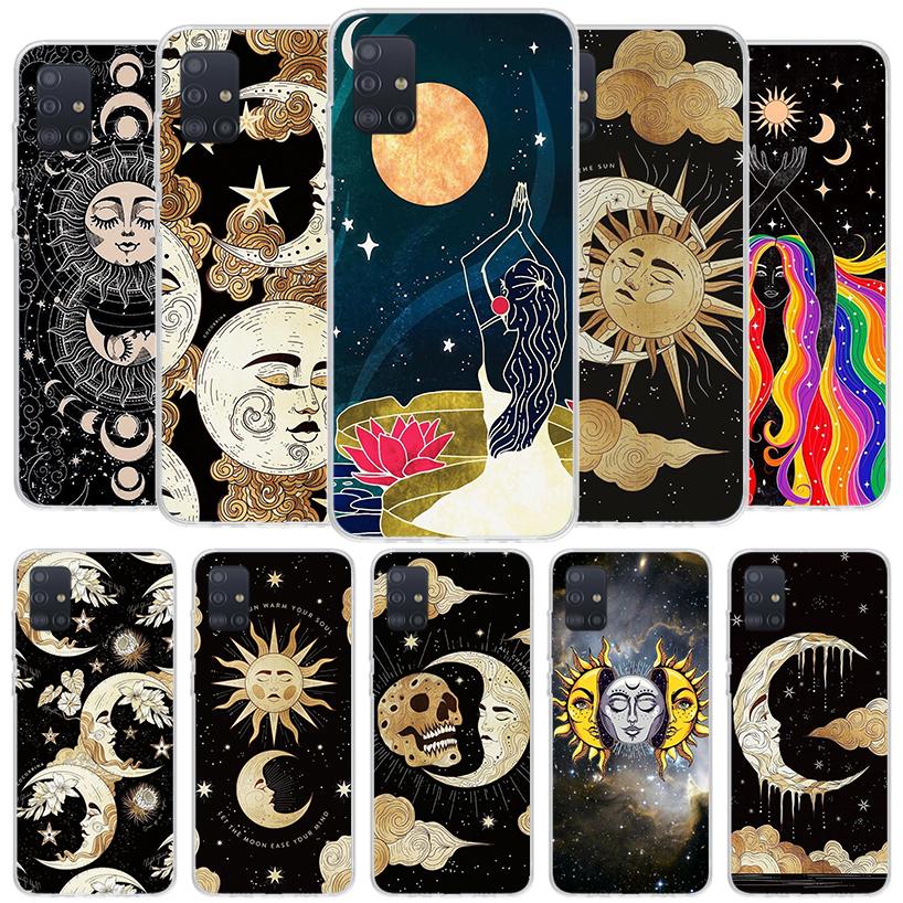 Funny Sun Moon Face Cover Phone Case For Samsung Galaxy A12 A22 A32 A52 A72 A02S Phone Case Note 20 Ultra 10 S10 Plus A51 A71 A5
