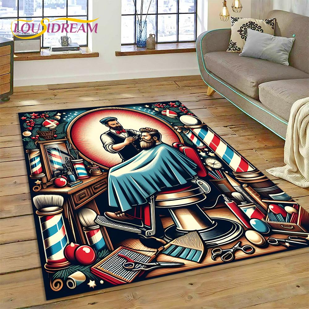 Fashion Barber Shop Logo Skull Vintage Rug Carpet for Living Room Bedroom Decor,Floor Mat Non-slip Decoration for Sofa Doormat