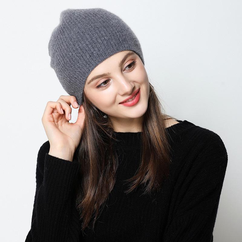 Women's 100% Pure Cashmere Korean Style Striped Hat - Hand-Knitted, Warm, Brimless Dome for Autumn & Winter