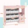 Kids Toy Storage, 9 Removable Fabric Bins, Wooden Toy Storage Units for Toys and Books for Bedroom, Nursery, Pink