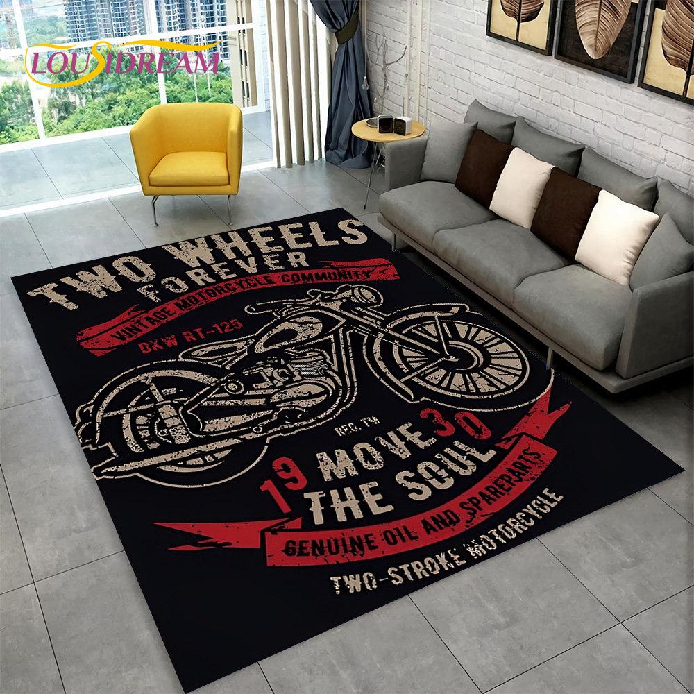 3D Retro Vintage Motorcycle Area Rug Large,Carpet Rug for Living Room Bedroom Sofa Doormat Decor,Child Play Non-slip Floor Mat