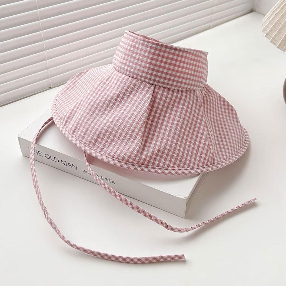 Plaid Print Large Brim Sun Hat Breathable Summer Fisherman Cap Portable Wide Brim Sunhat  Travel