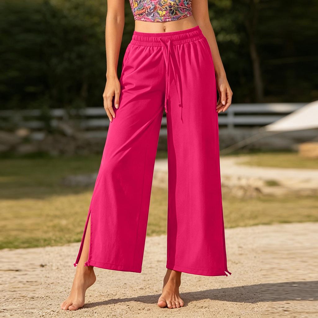 Women's High Waist Wide Leg Yoga Pants - Split Hem Tapered Joggers for Dance, Pilates, Fitness