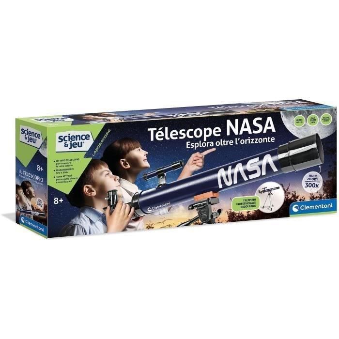 Clementoni Télescope Enfant NASA - Grossissement 300× - Trépied Réglable 130 cm - Observation lune, étoiles et espace - Jeu Éducatif
