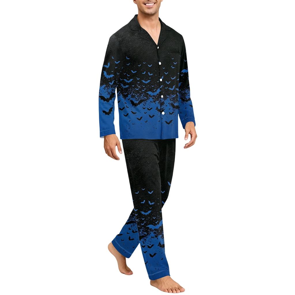 Men's Comfortable Button-Down Long Sleeve Pajama Set for Home Loungewear