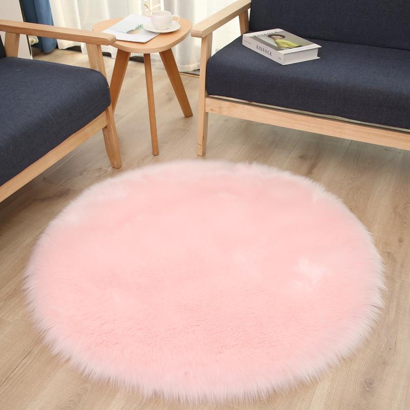 Round Long-Pile Imitation Wool Yoga Mat for Living Room or Bedroom