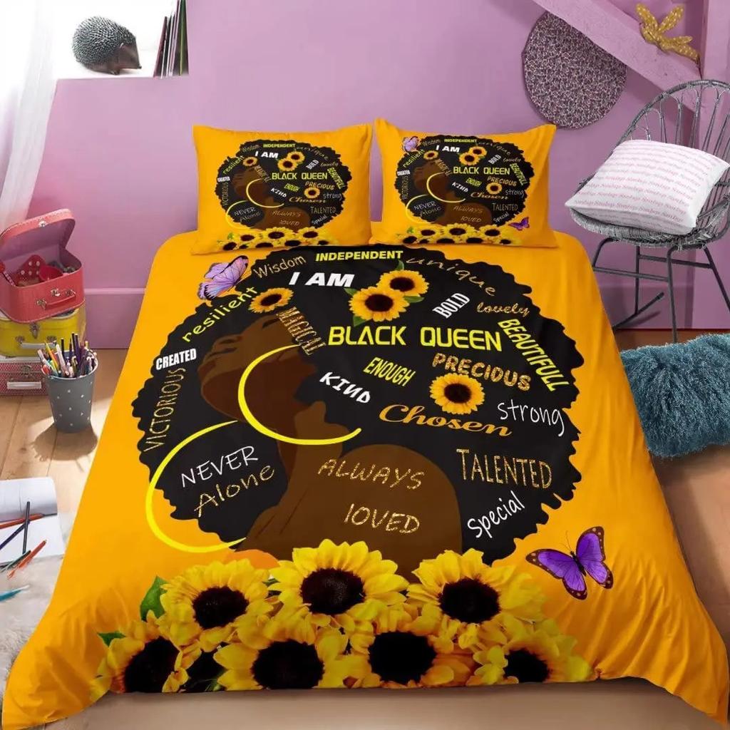 African American Black Duvet Set Three-Piece Soft Bedding Set With Pillowcase