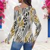 Women Plus Size Camouflage Print Asymmetric Cutout Cold Shoulder Long Sleeve Fitted Top